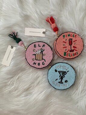 ANTHROPOLOGIE Nephthys Illustrated Beaded Round Coin Purses SET of 3